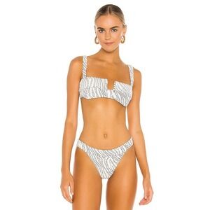 Devon Windsor Hazel Bikini Top Textured Zebra Print White Black Large NWT